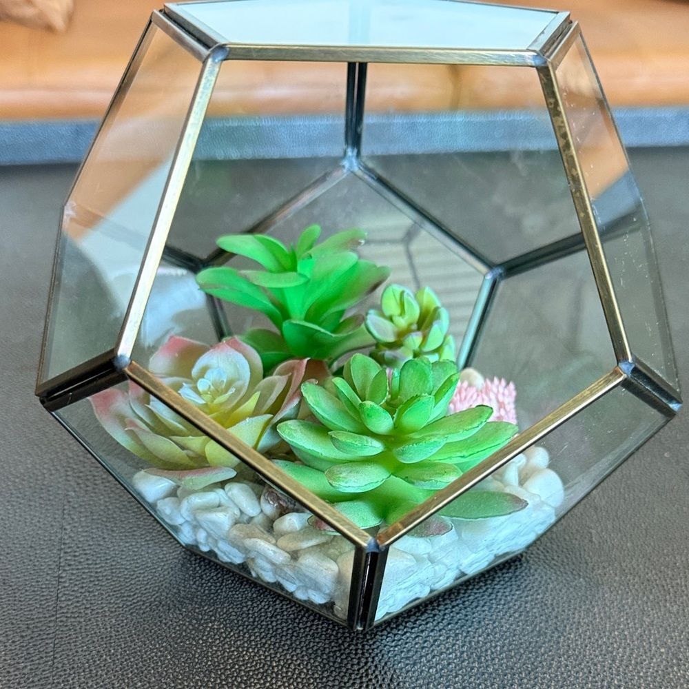Geometric Glass Terrarium with Faux Succulents
